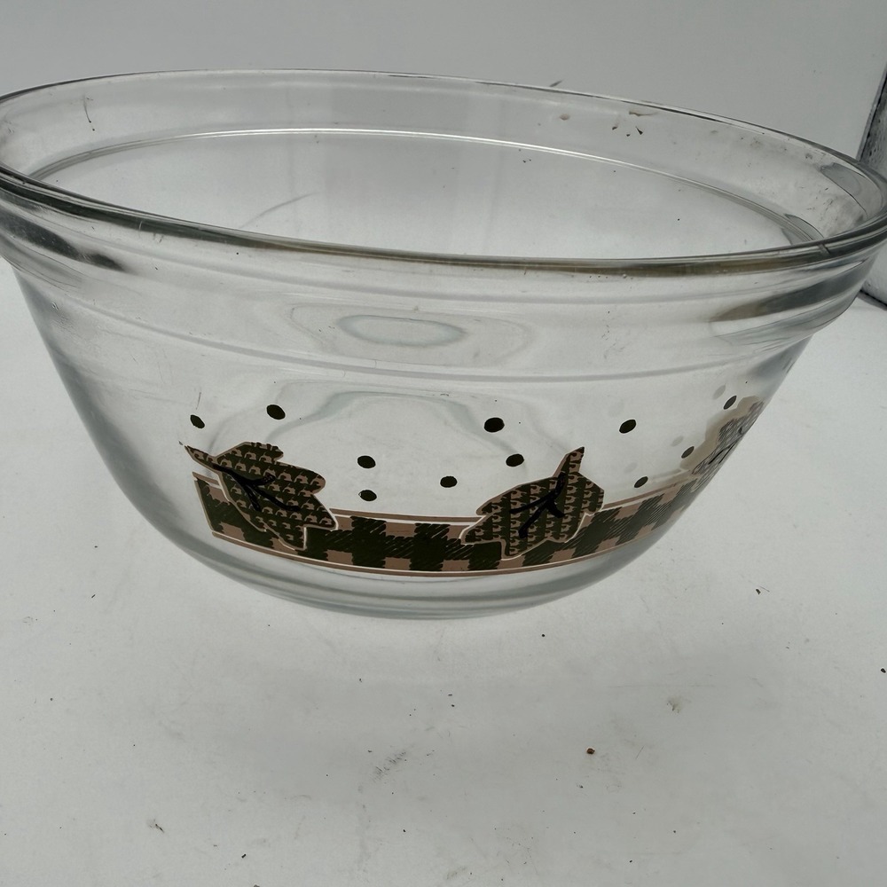 Anchor Hocking Clear Plaid Green‎ leaf Mixing Bowl 2.5 Qt USA 1058